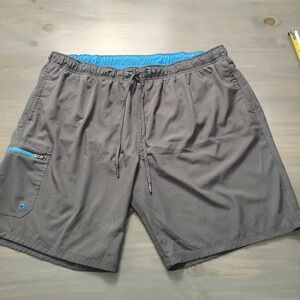 ZeroXposur Swim Trunks Big Mens XXXL Gray Blue Accents Fully Lined Tie Front